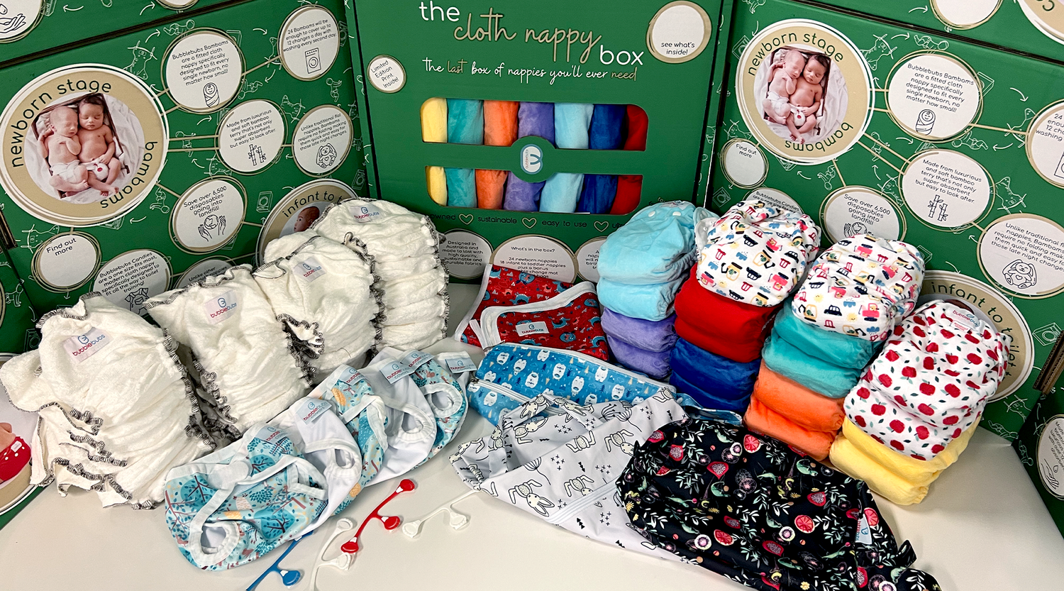 All the cloth nappies you need are in this one box. You will not need to buy more reusable diapers for not only your first child but up to 3.