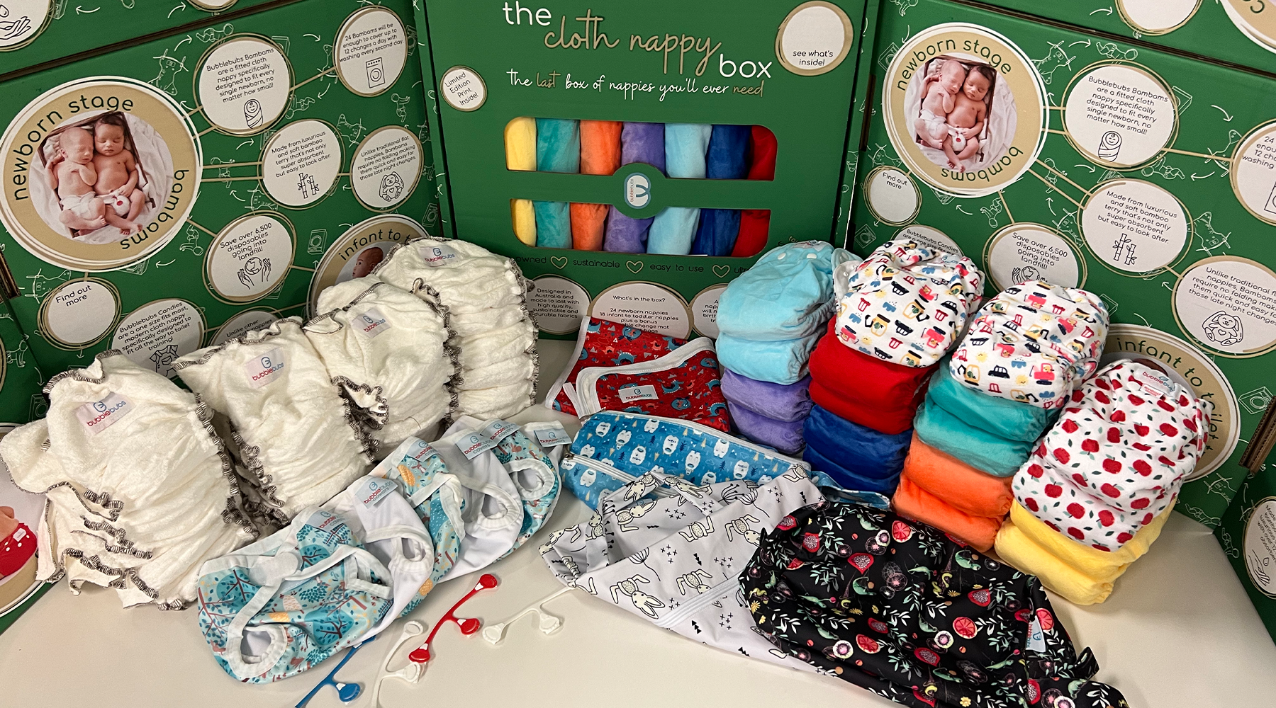 All the cloth nappies you need are in this one box. You will not need to buy more reusable diapers for not only your first child but up to 3. 